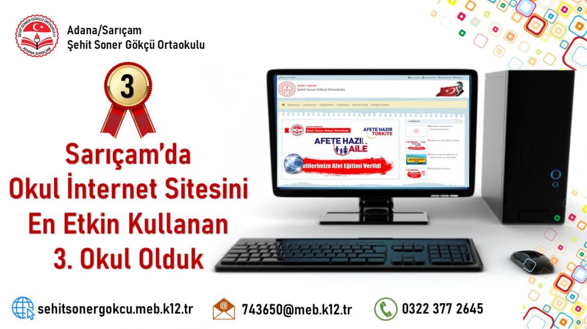 Sarıçam'da Okul İnternet Sitesini En Etkin Kullanan 3. Okul Olduk